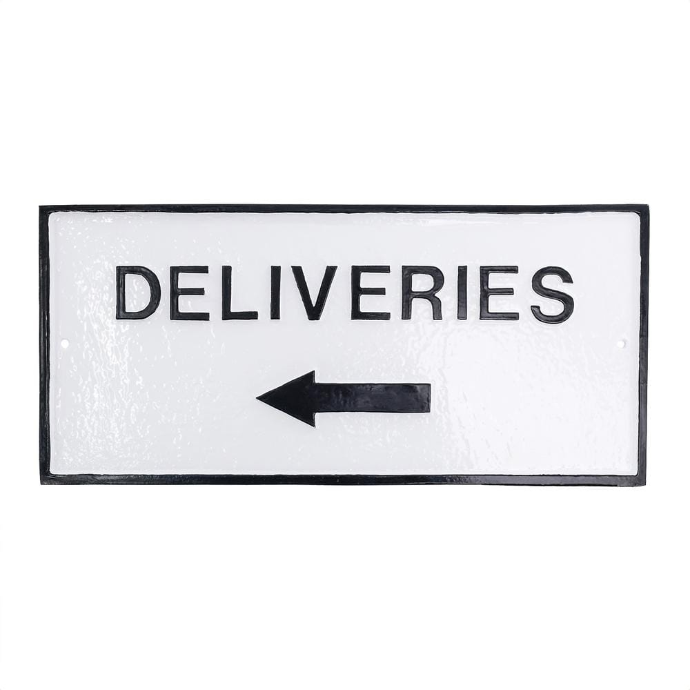 7.25″ x 15.25″ Deliveries with Left Arrow Standard Rectangle Wall Statement Plaque – White/Black - Hercitys