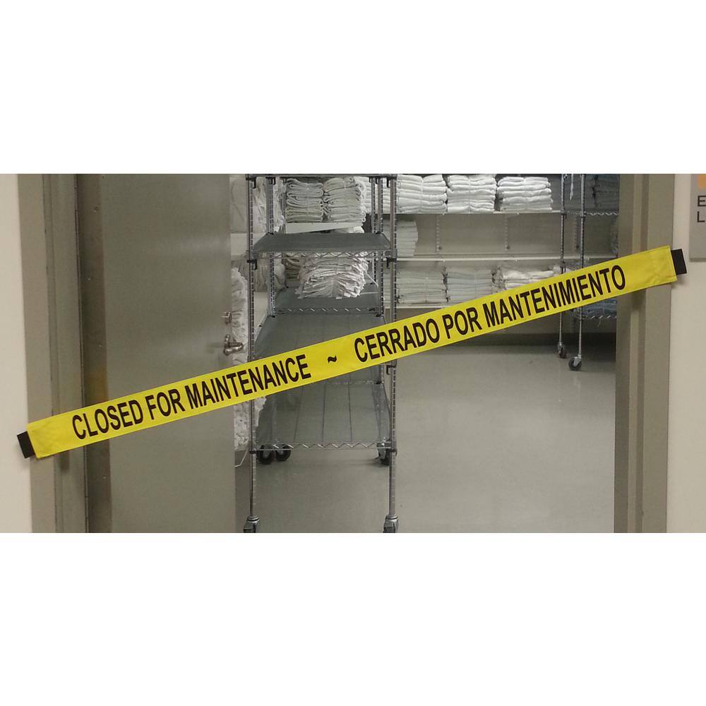 Nylon Safety Barrier with Magnetic Ends Closed for Maintenance English/Spanish Imprint Fits extra wide doorways 51 in. W - Hercitys