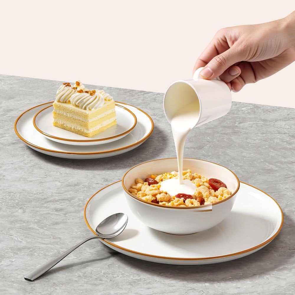 Dinnerware Set, Service for 8 (32-Pieces), Round Plates, Scratch Resistant Ceramic Dinner Ware, White, food storage - Hercitys