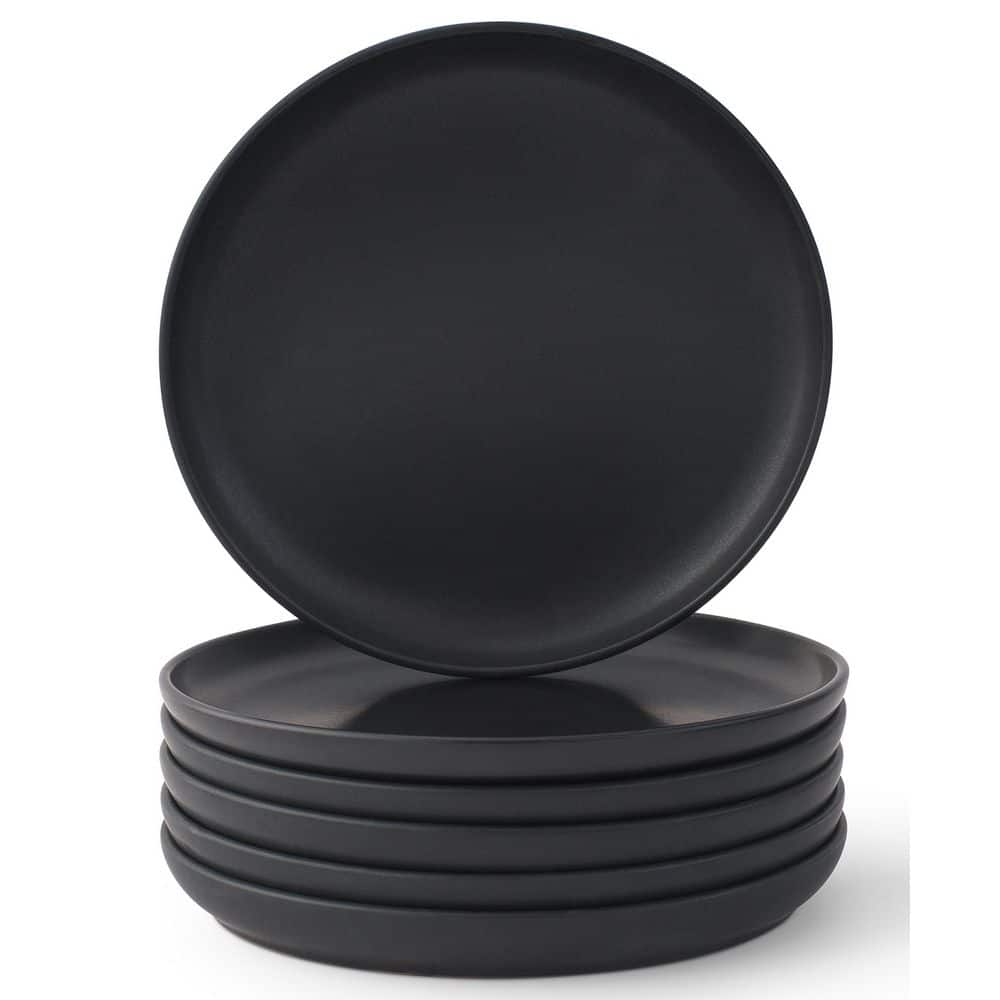 6-Pieces Stoneware 8 in. Salad Plate Set-Matte Black - Hercitys