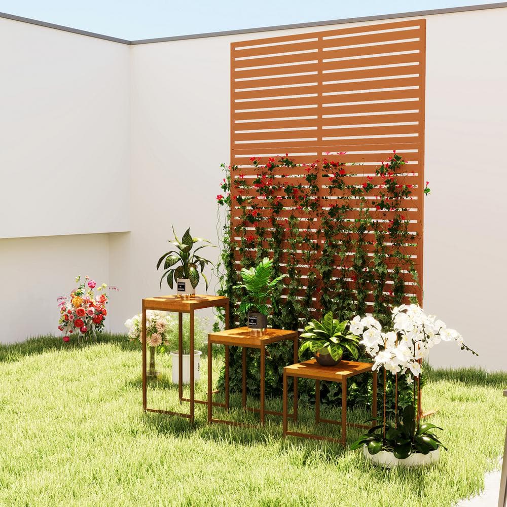Steel Outdoor Privacy Screen, 78 in. H x 48 in. W Decorative Privacy Fence Screen, Freestanding Outdoor Divider Stand - Hercitys