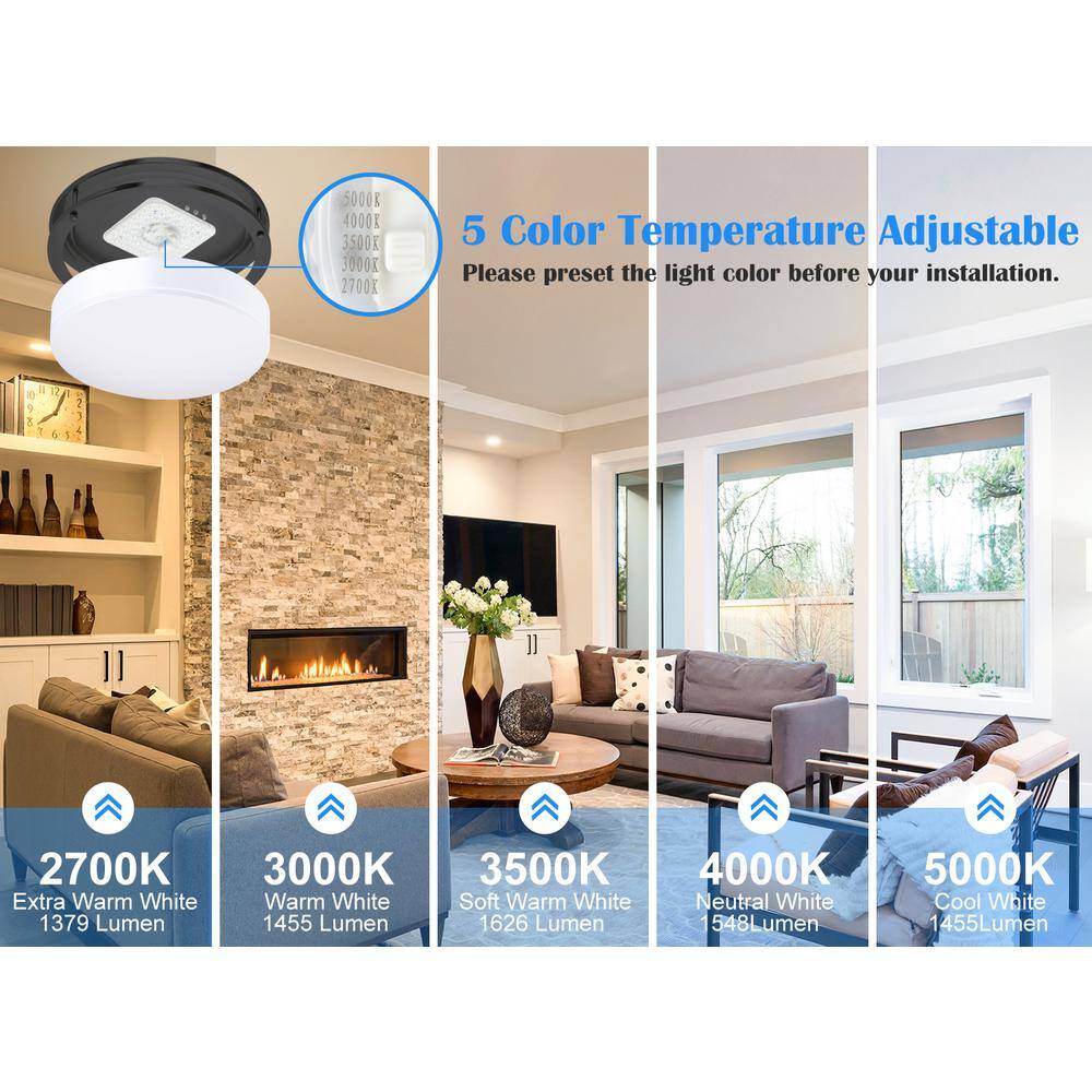 Hanz 13 in. Matte Black Selectable LED 2700K, 3000K, 3500K, 4000K, 5000K Flush Mount Ceiling Light(4-Pack) - Hercitys