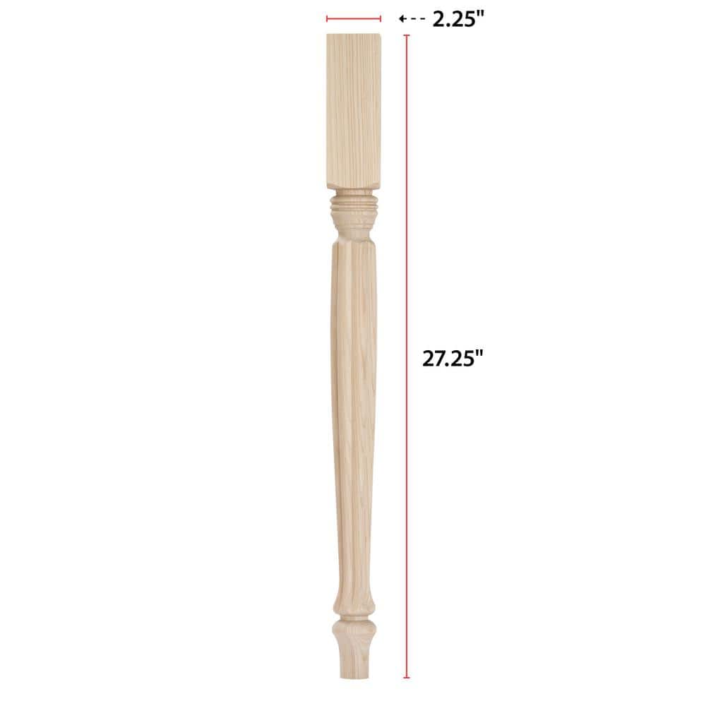 Country French Table Leg with Chamfer – 27 in. H x 2.25 in. Dia. – Sanded Unfinished Ash Wood – DIY Furniture Decor - Hercitys
