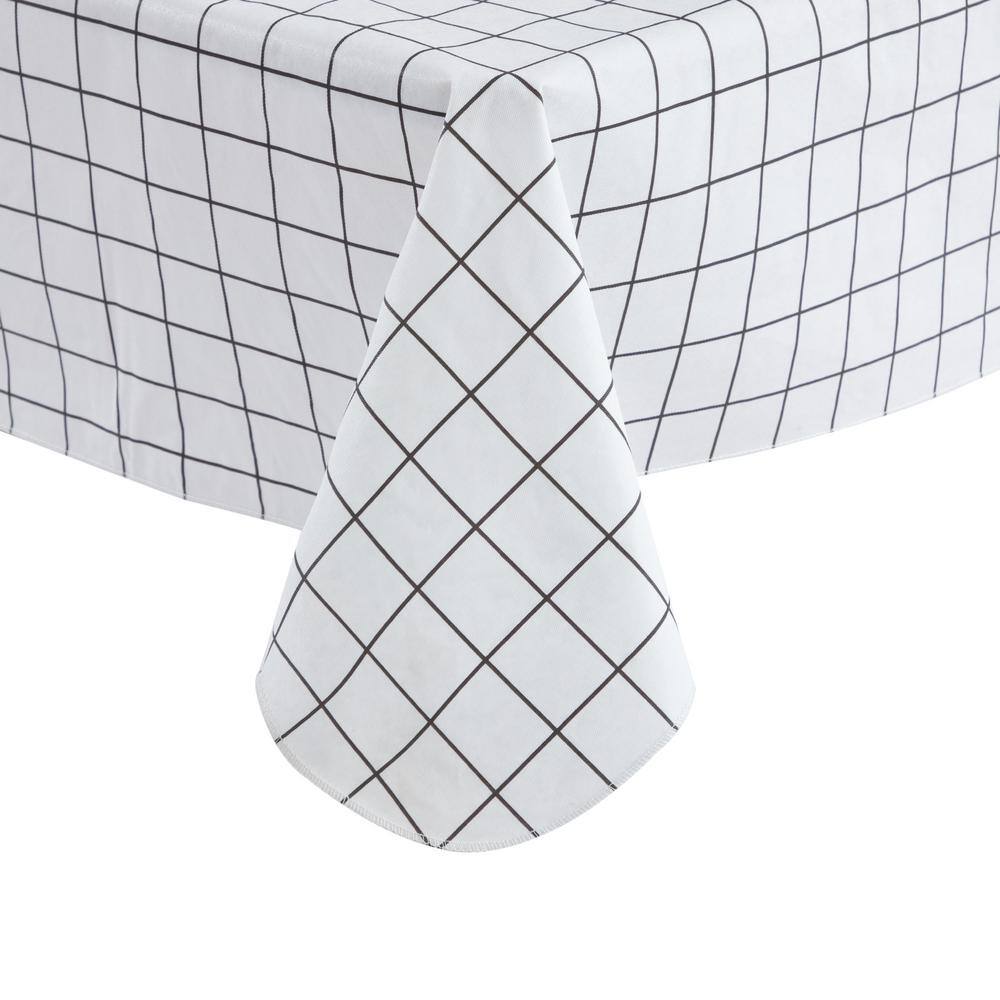 Raystar 60 in. x 84 in. Black and White Plaid PEVA Tablecloth Vinyl Tablecloth Party - Hercitys