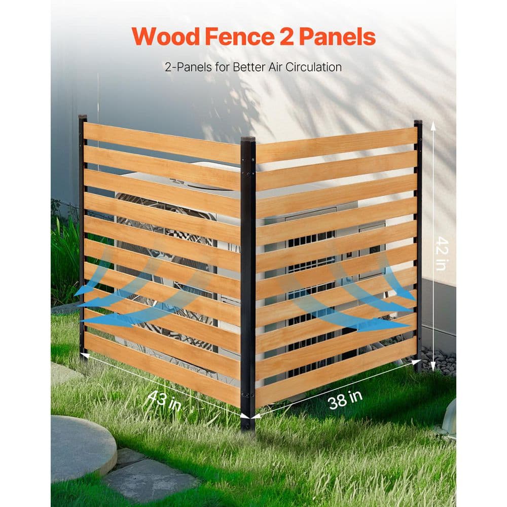 Wood Privacy Fence, 38 in. W x 42 in. L, 2-Panel Slatted Screen, Metal Stakes, Simple DIY Setup, Outdoor Trash Can Cover - Hercitys