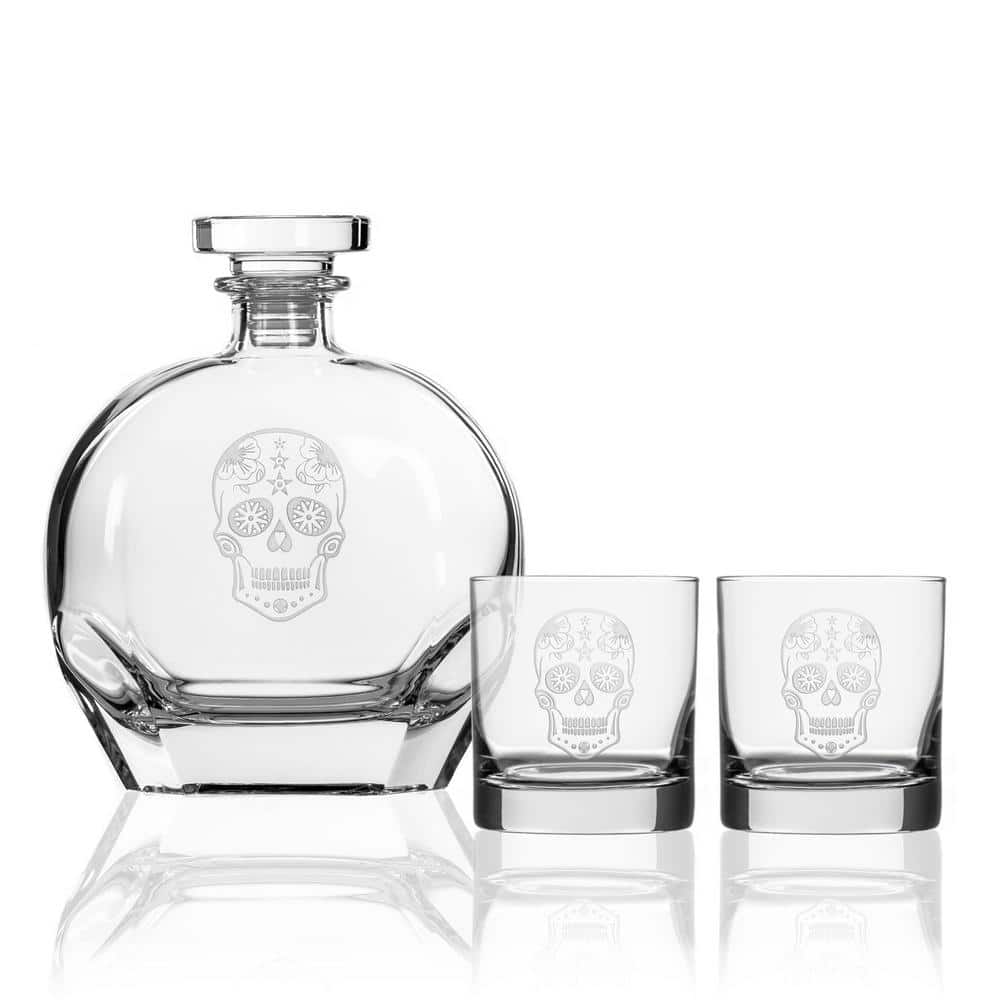 Sugar Skull Whiskey Decanter and Rocks Glasses Gift Set – Set of 3 - Hercitys
