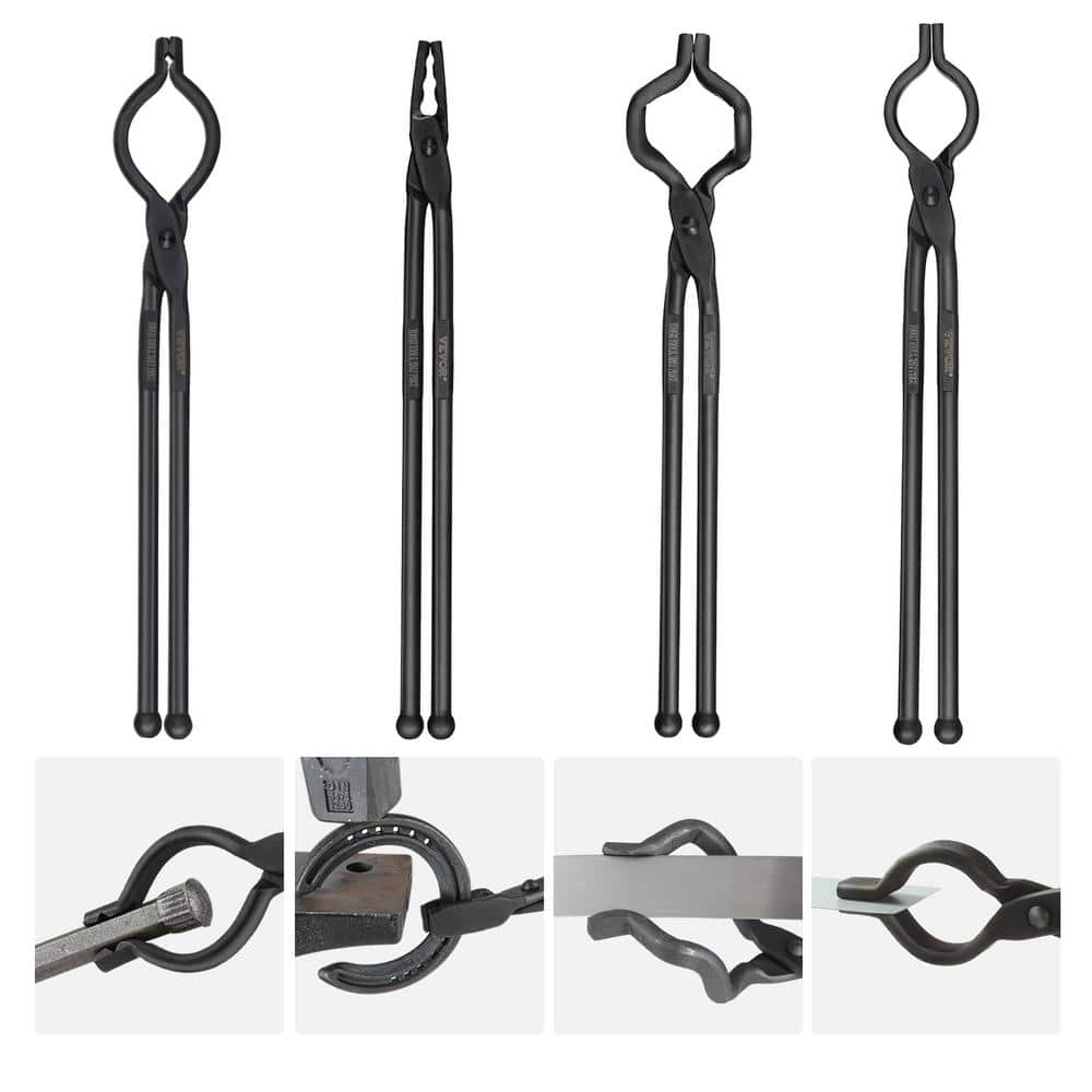 Blacksmith Tongs, 18 in. 4-pieces, V-Bit Bolt Tongs, Wolf Jaw Tongs, Z V-Bit Tongs and Gripping Tongs - Hercitys