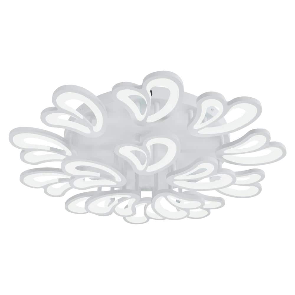 Modern 37.79 in. Petals White Oversized Acrylic Dimmable LED Flush Mount Flower Ceiling Light with Remote - Hercitys