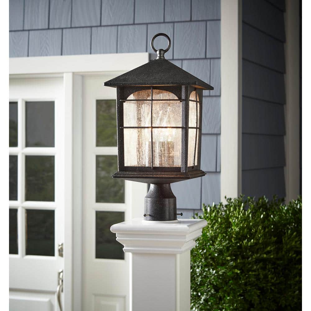 Brimfield 3-Light Aged Iron Steel Line Voltage Outdoor Weather Resistant Post Light with No Bulb Included - Hercitys