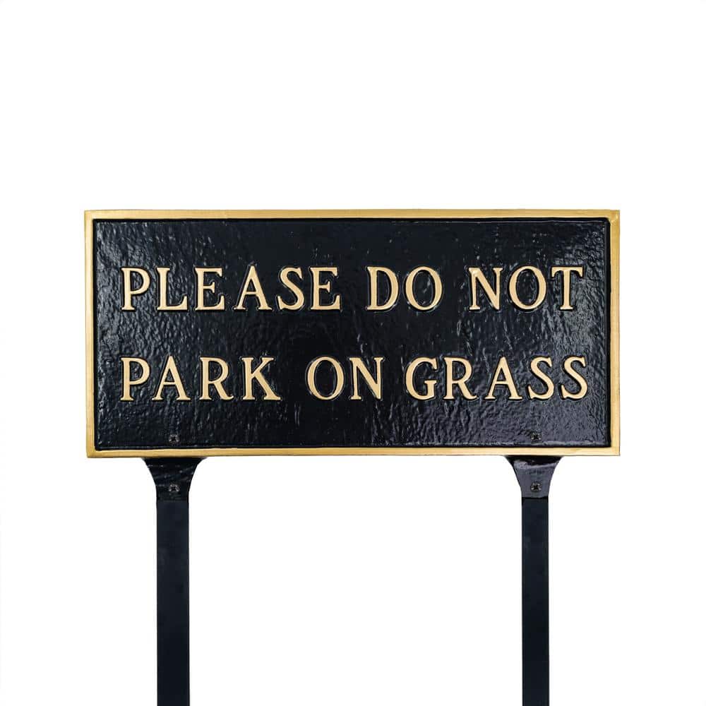 Please Do Not Park On Grass Large Rectangle Statement Plaque with Lawn Stakes-White/Black - Hercitys