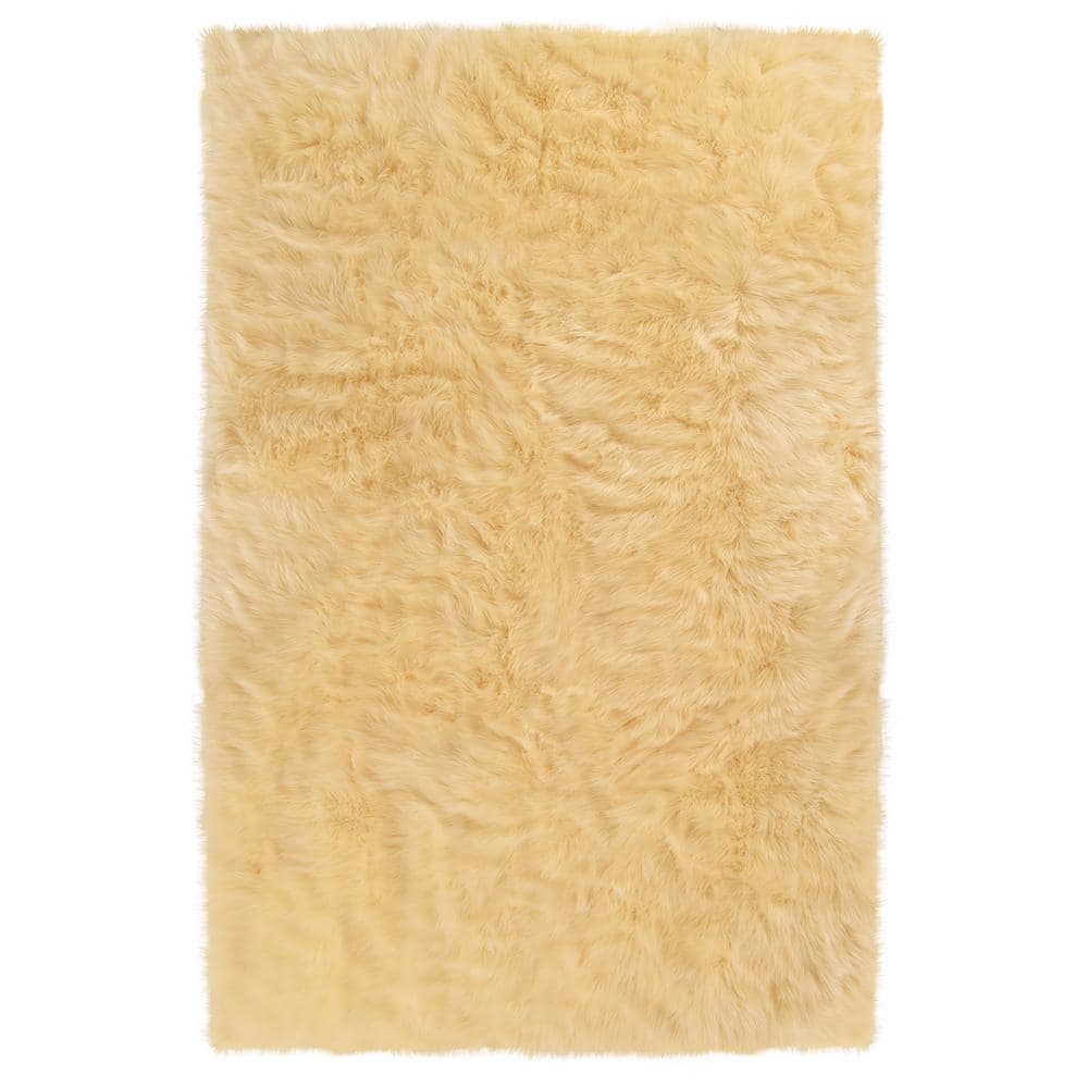 Sheepskin Faux Furry Pale Yellow Fuzzy Rugs 5 ft. x 6 ft. 6 in. Area Rug - Hercitys
