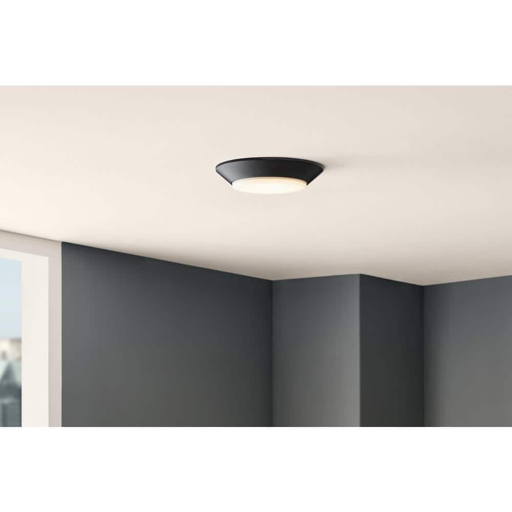 8 in. Twist Lift Round LED Flush Mount with Night Light and Extra Black Trim 800 Lumens Adjustable CCT - Hercitys