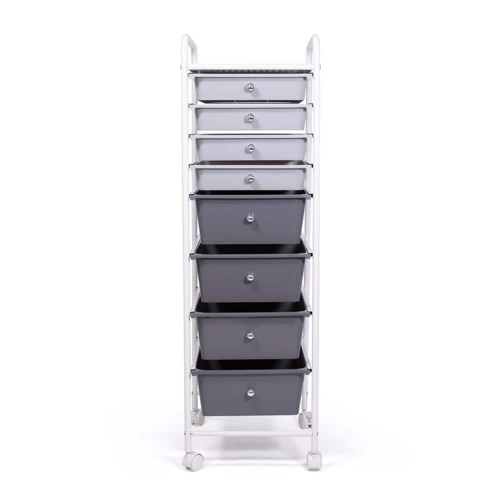 Essentials 8-Drawer Rolling Storage Cart with Wheels in Grey, 13 in. W x 14 in. D x 41 in. H - Hercitys