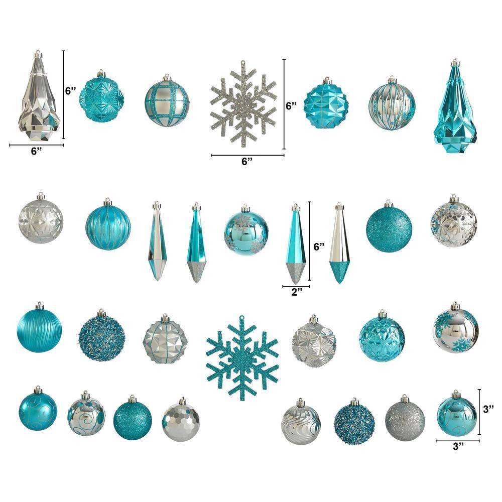 Holiday 3 in. to 6 in. Blue Shatterproof Christmas Tree Ornament Box Set with Reusable Tray (52-Count) - Hercitys