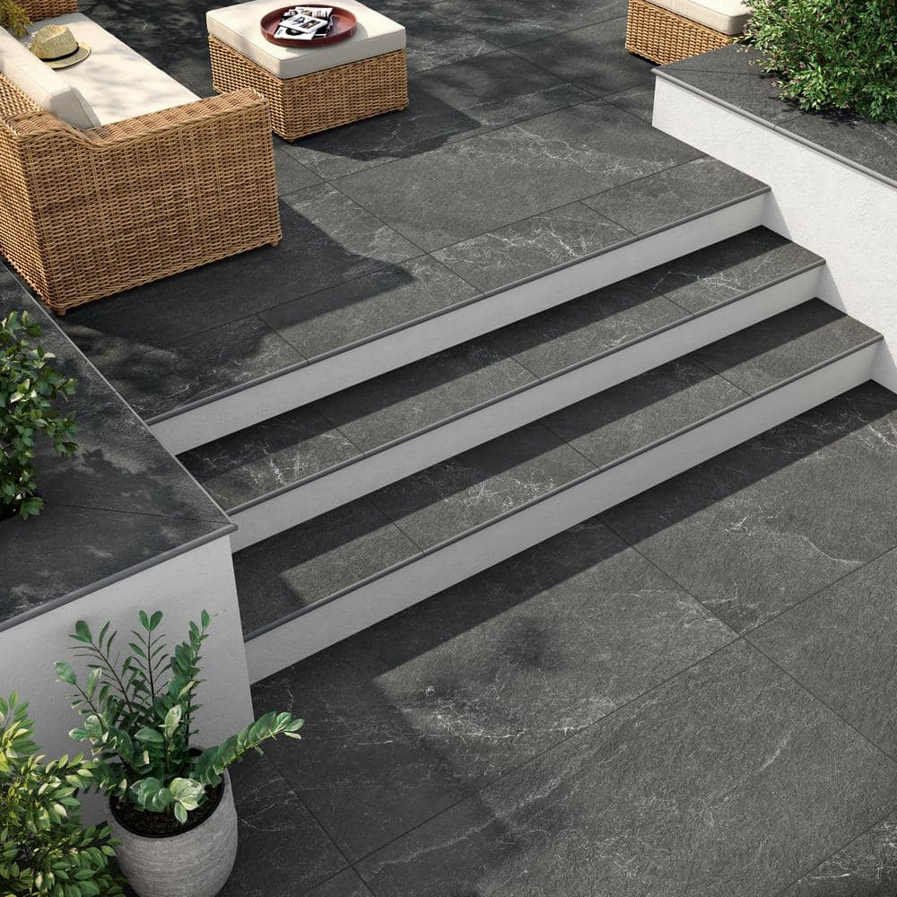 LithoTech 11.81 in. x 23.62 in. x 0.78 in. Graphite Gray Matte Porcelain Floor Pool Coping Tile (1.93 sq. ft./Each) - Hercitys