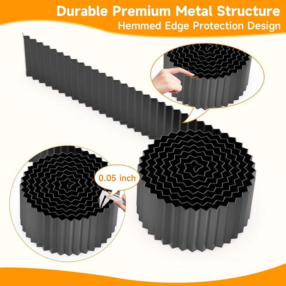6 in. x 40 ft. Black Corrugated Metal Garden Edging for Landscaping - Hercitys