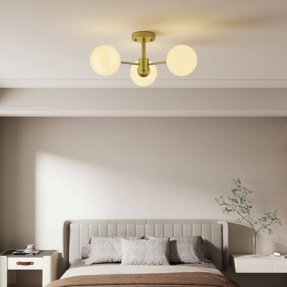 Raleigh 21 in. 3-Light Gold Modern Minimalist Dimmable Semi- Flush Mount - Hercitys