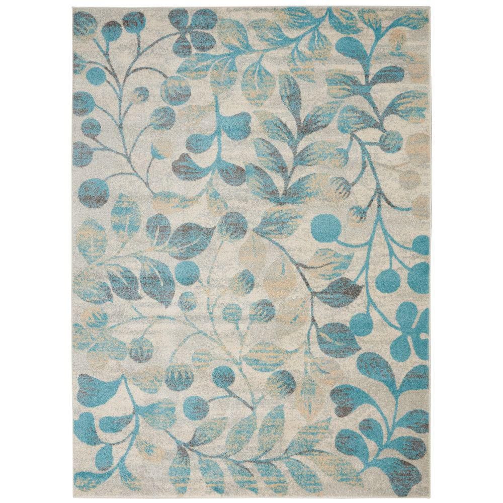 Tranquil Ivory/Turquoise 5 ft. x 7 ft. Floral Modern Area Rug - Hercitys