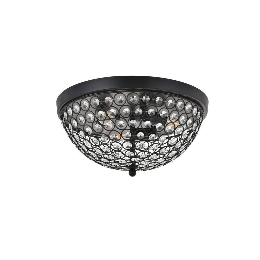 Timeless Home Troy 13.5 in. W x 6.3 in. H 3-Light Matte Black and Clear Flush Mount - Hercitys