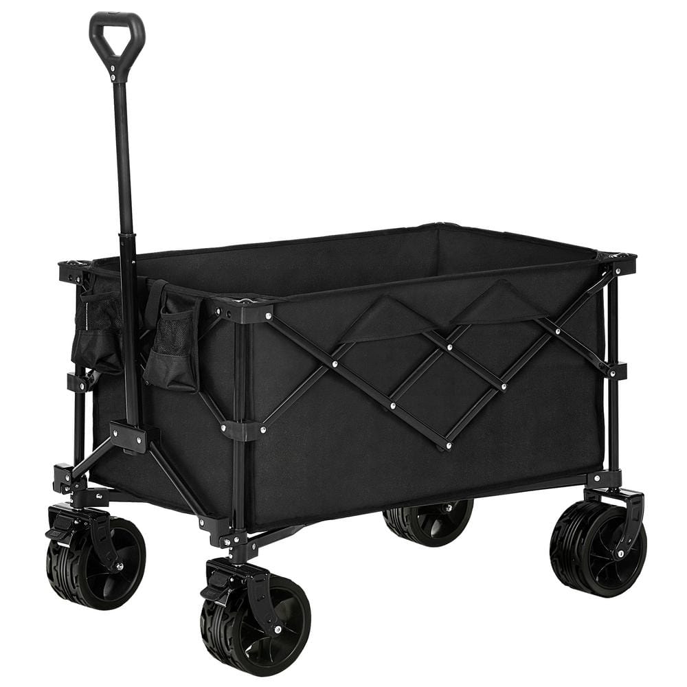 6.4 cu. ft. Wagon Cart 220 lbs. Load Collapsible Folding Cart Carbon Steel Utility Garden Cart with Tank Wheels - Hercitys