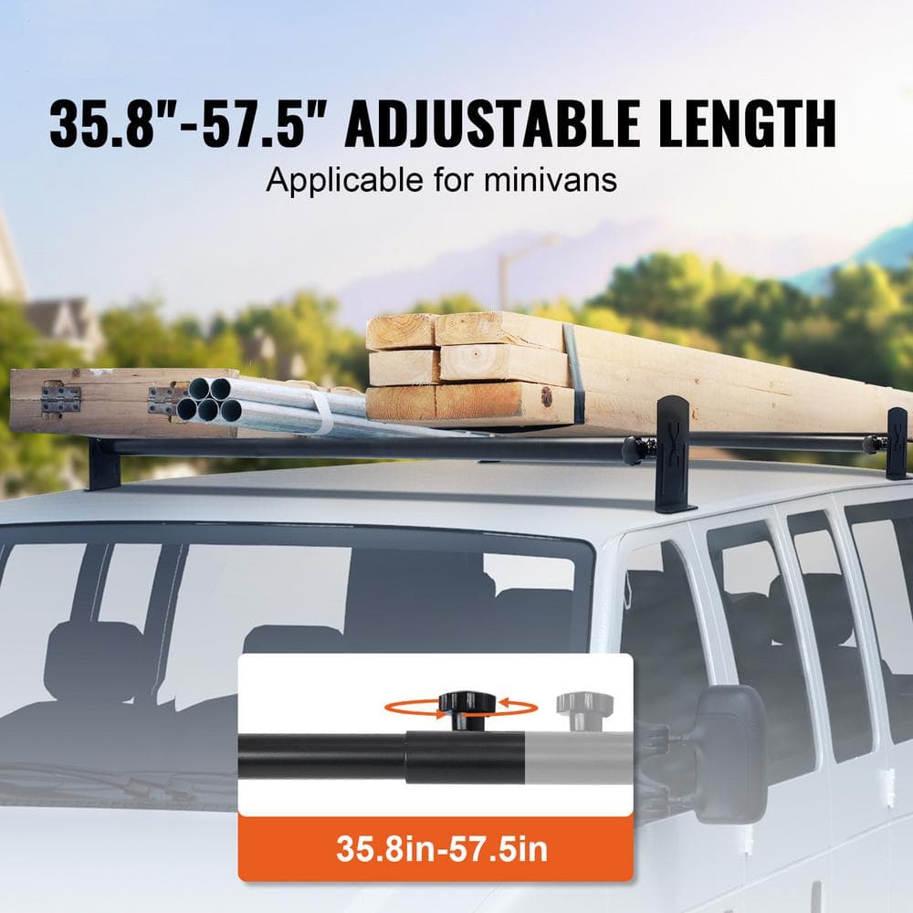 Van Roof Ladder Rack, 2 Bars Alloy Steel Roof Rack, 500 lbs. Capacity Rain-Gutter Roof Rack, Length 35.8-57.5 in. - Hercitys
