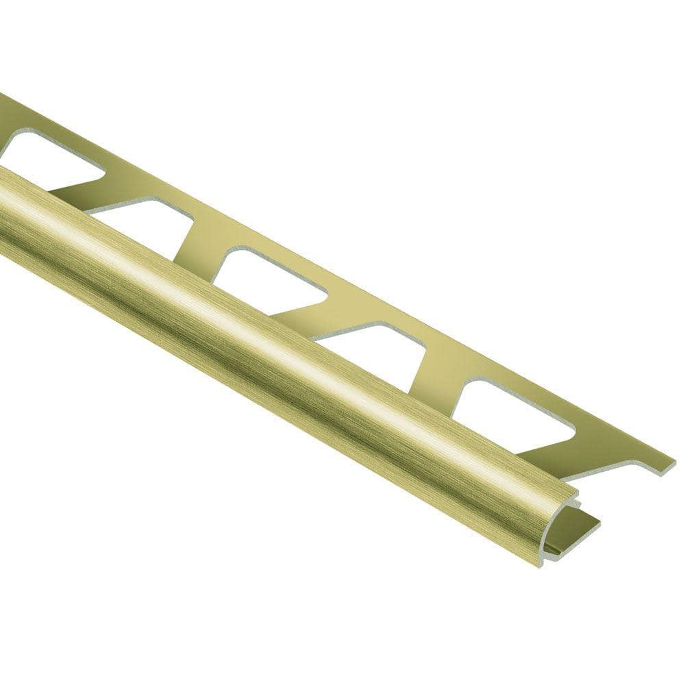 Rondec Brushed Brass Anodized Aluminum 3/8 in. x 8 ft. 2-1/2 in. Metal Bullnose Tile Edging Trim - Hercitys