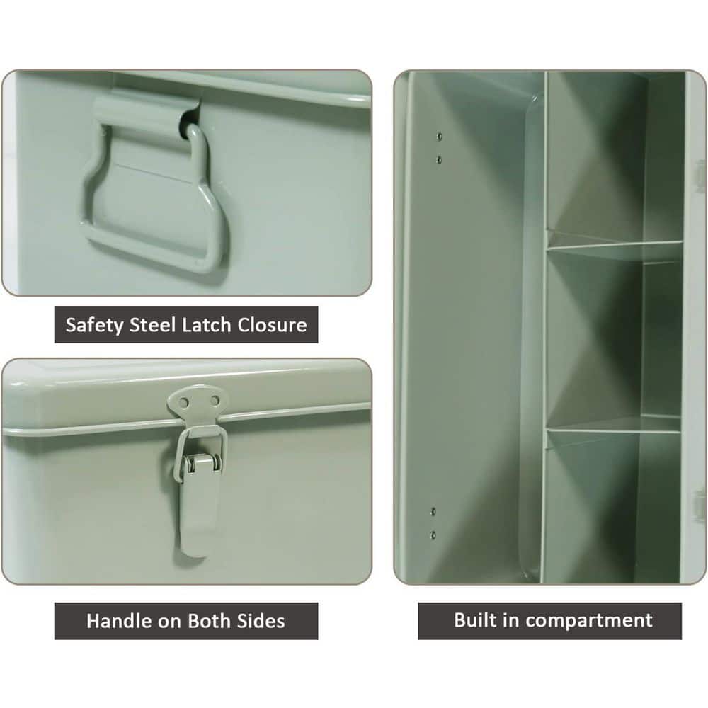 Metal Seed Storage Organizer Box with Lid, 4 Compartments Garden Seed Packet Container Safety Locks, Green - Hercitys