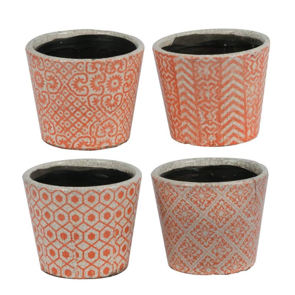 Small Orange, White Terracotta Planters (Set of 4) - Hercitys