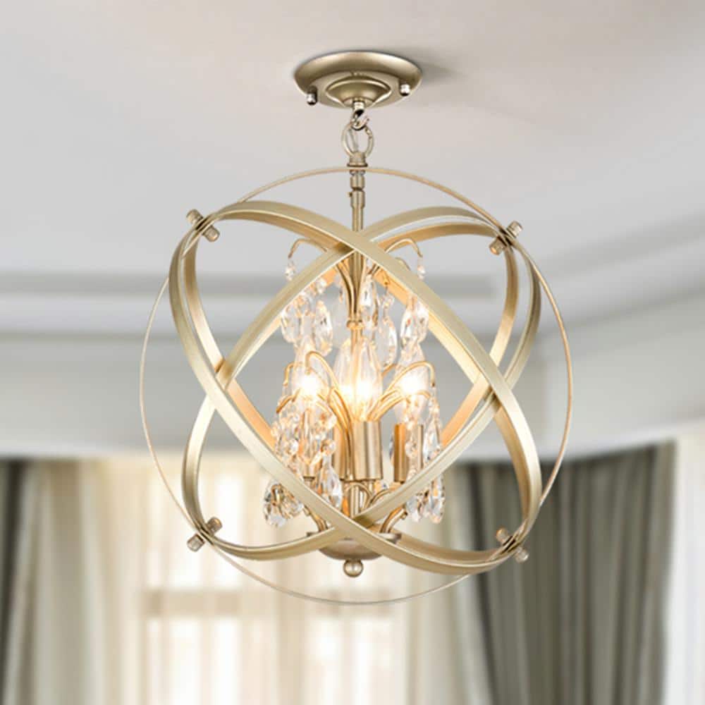 Lansing 4-Light 16.5 in. Chrome Semi Flush Mount Spherical Crystal Chandelier - Hercitys