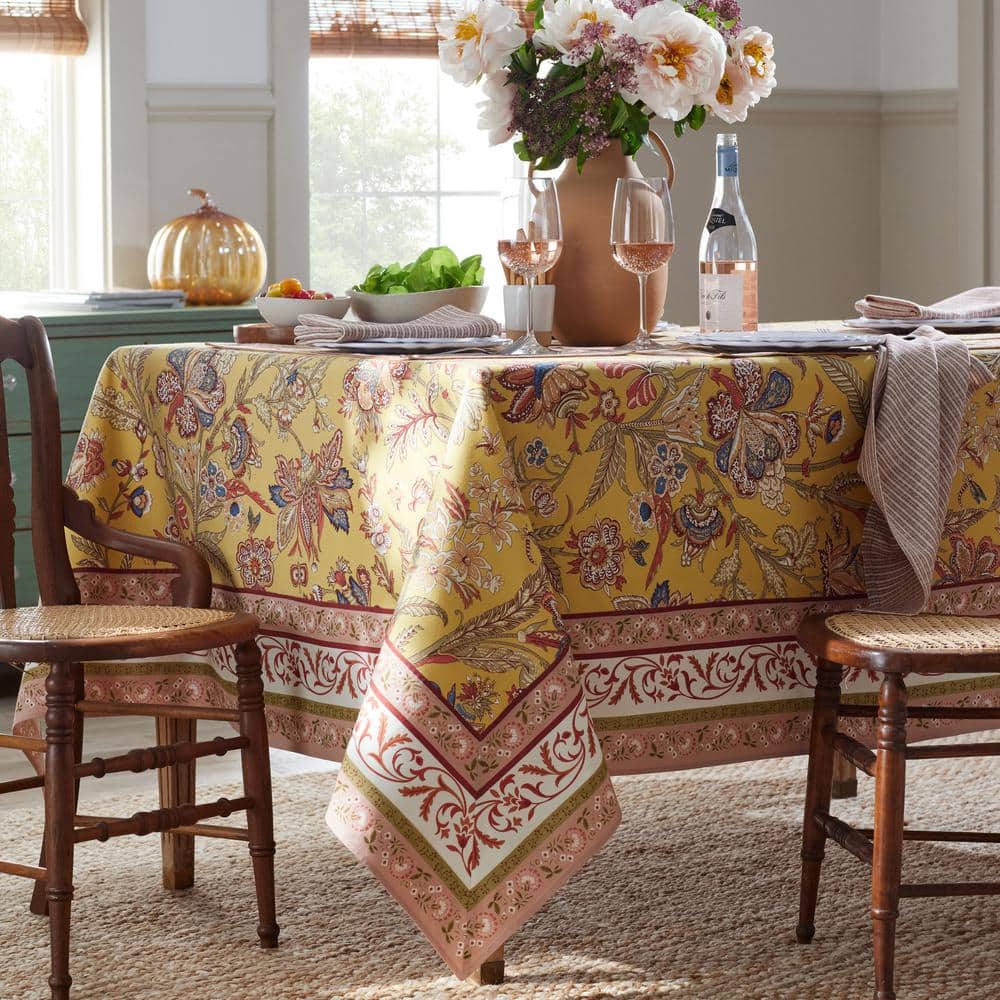 Kamalei Floral 70 in. x 108 in. Multi Neutral Cotton Tablecloth - Hercitys