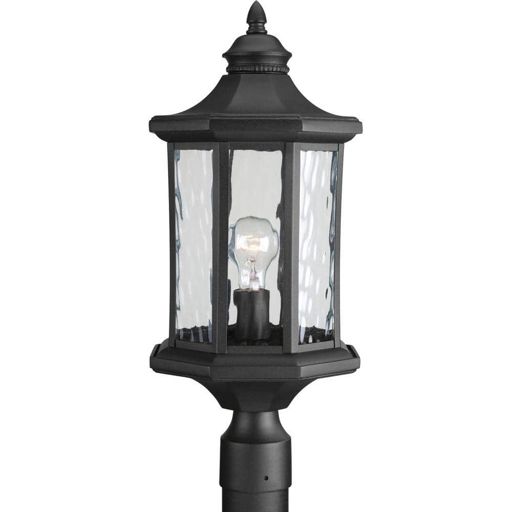 Edition Collection 1-Light Textured Black Clear Water Glass Traditional Outdoor Post Lantern Light - Hercitys