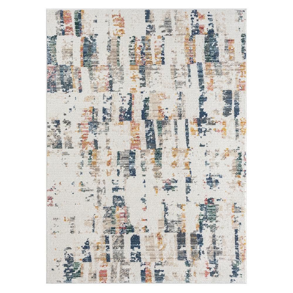 Britny Blue/Orange 5 ft. x 7 ft. Contemporary Abstract High-Low Plush Polyester Blend Area Rug - Hercitys