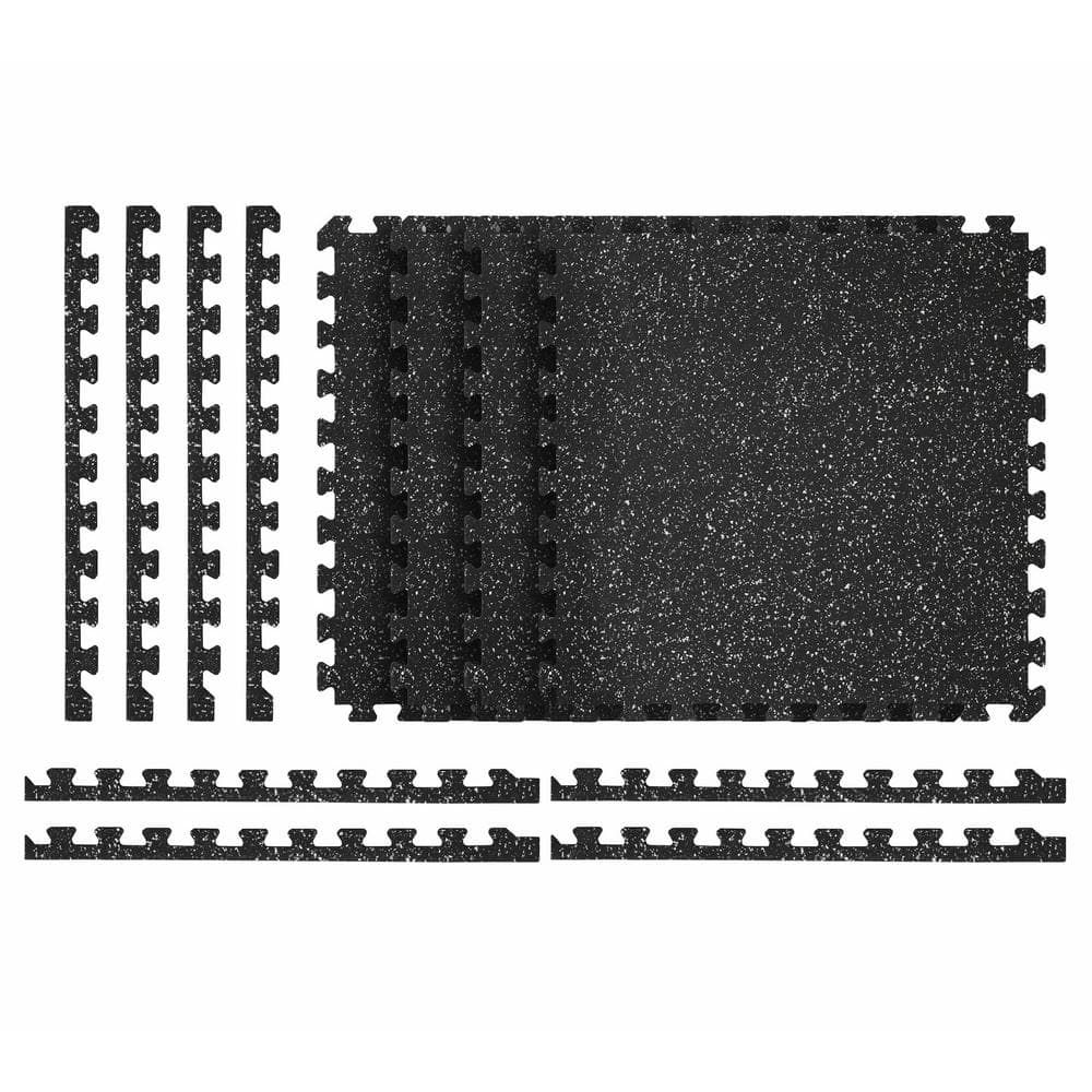 Reversible Interlocking Rubber-Tec Black with White Flecks 25 in. W x 25 in. L x 0.47 in. (4 tiles) - Hercitys