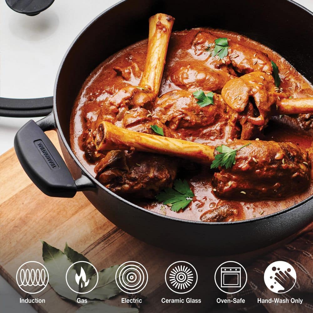 Utsava 4.9 qt. Pre-Seasoned Cast Iron Kadai with Lid – Kitchen Kadai, Compatible with Gas/Electric/Induction - Hercitys