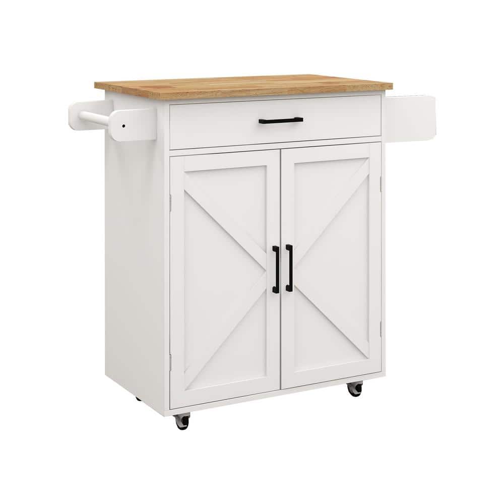 White Wood 33 in. W Kitchen Island with Two Doors, one Drawer and Adjustable Shelves - Hercitys