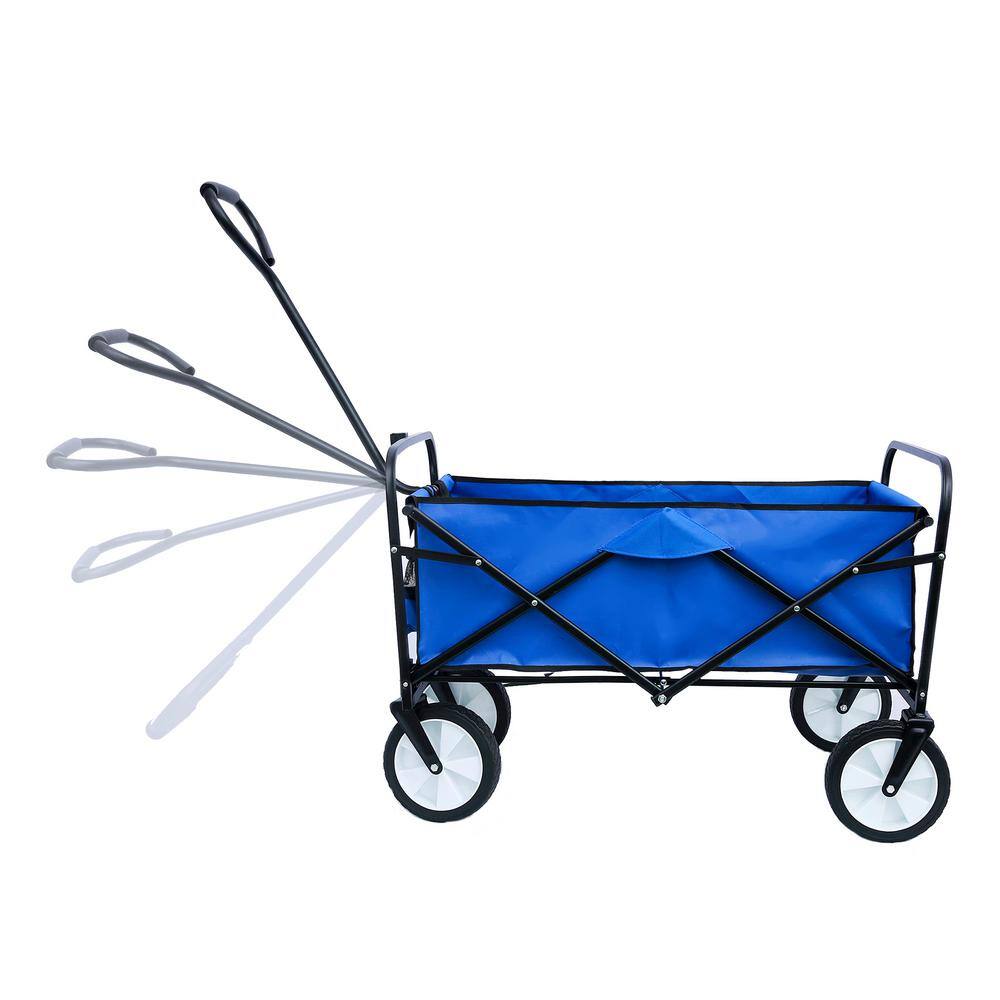 Blue Collapsible 4 cu ft Fabric Steel Frame Garden Cart for Shopping Beach Outdoor Folding Wagon with Adjustable Handle - Hercitys