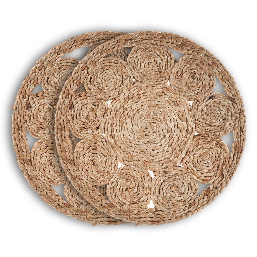 Rustic Natural Tan 15 in. Bordered Round Organic Jute Placemat (Set of 2) - Hercitys