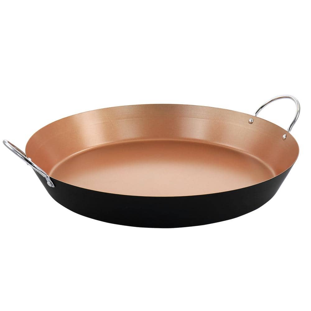 Stonefire 16 in. Carbon Steel Nonstick Frying Pan Paella Pan in Copper - Hercitys