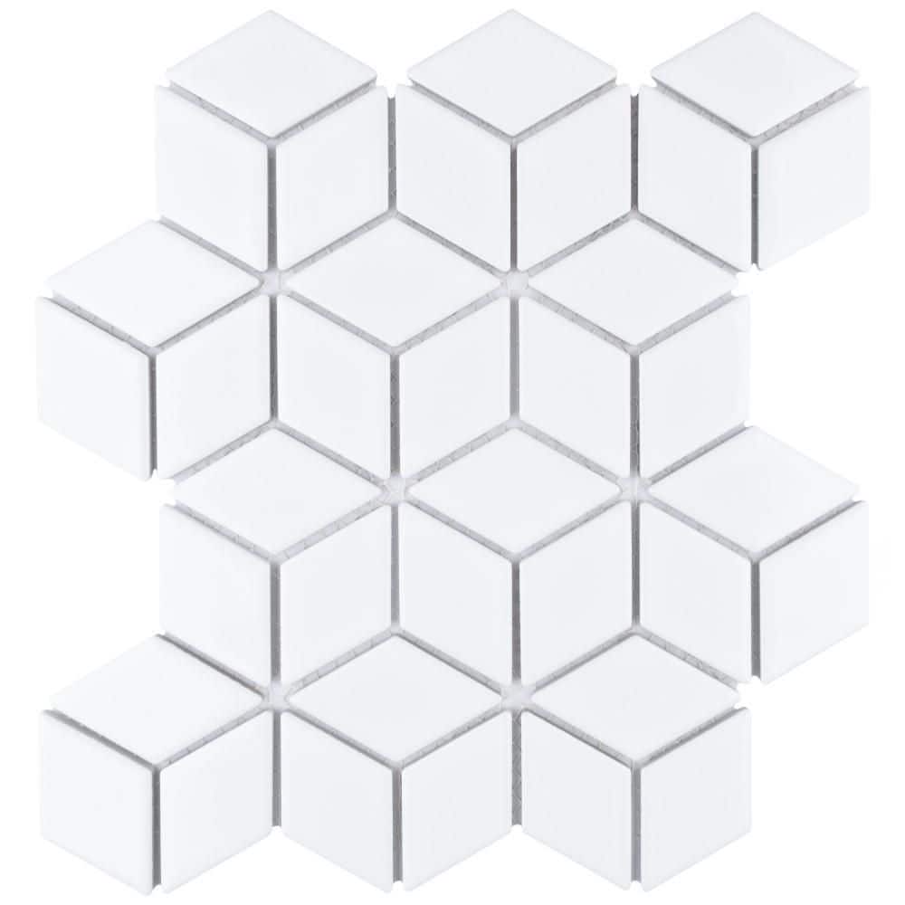 Hudson Rhombus Glossy White 10-1/4 in. x 11-3/4 in. Porcelain Mosaic Tile (8.6 sq. ft./Case) - Hercitys