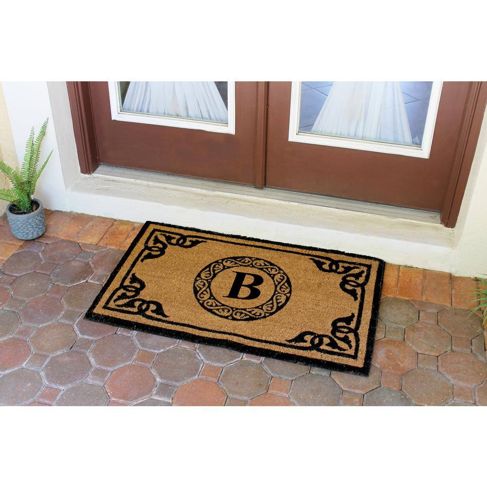 A1HC First Impression Hand Crafted Geneva 24 in. x 39 in. Coir Double Border Monogrammed B Non-Slip Outdoor Door Mat - Hercitys