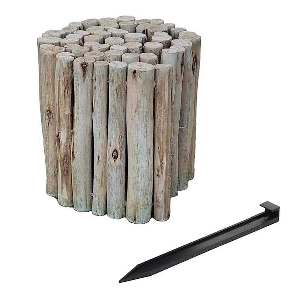 72 in. L x 12 in. H x 1.25 in. D Garden Natural Eucalyptus Wood Landscape Edging Lawn Fence Borders with Anchoring Stake - Hercitys