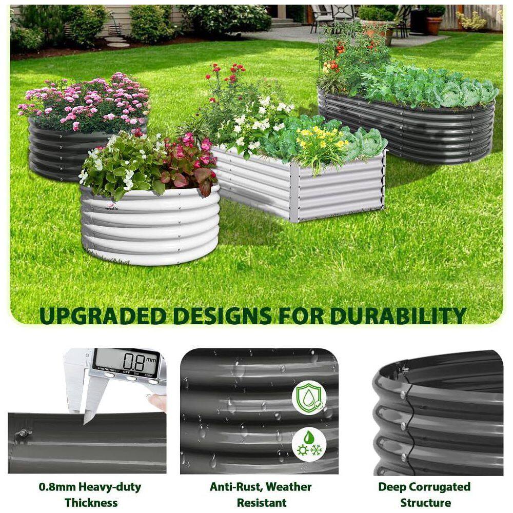96 in. x 36 in. x 18 in. Outdoor Oval Gray Galvanized Steel Elevated Garden Beds for Vegetables Flowers Herbs - Hercitys