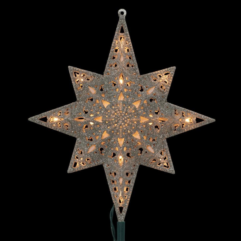 Holiday Classics 11 in. 16-Light Silver Glittered Bethlehem Star Tree Top - Hercitys