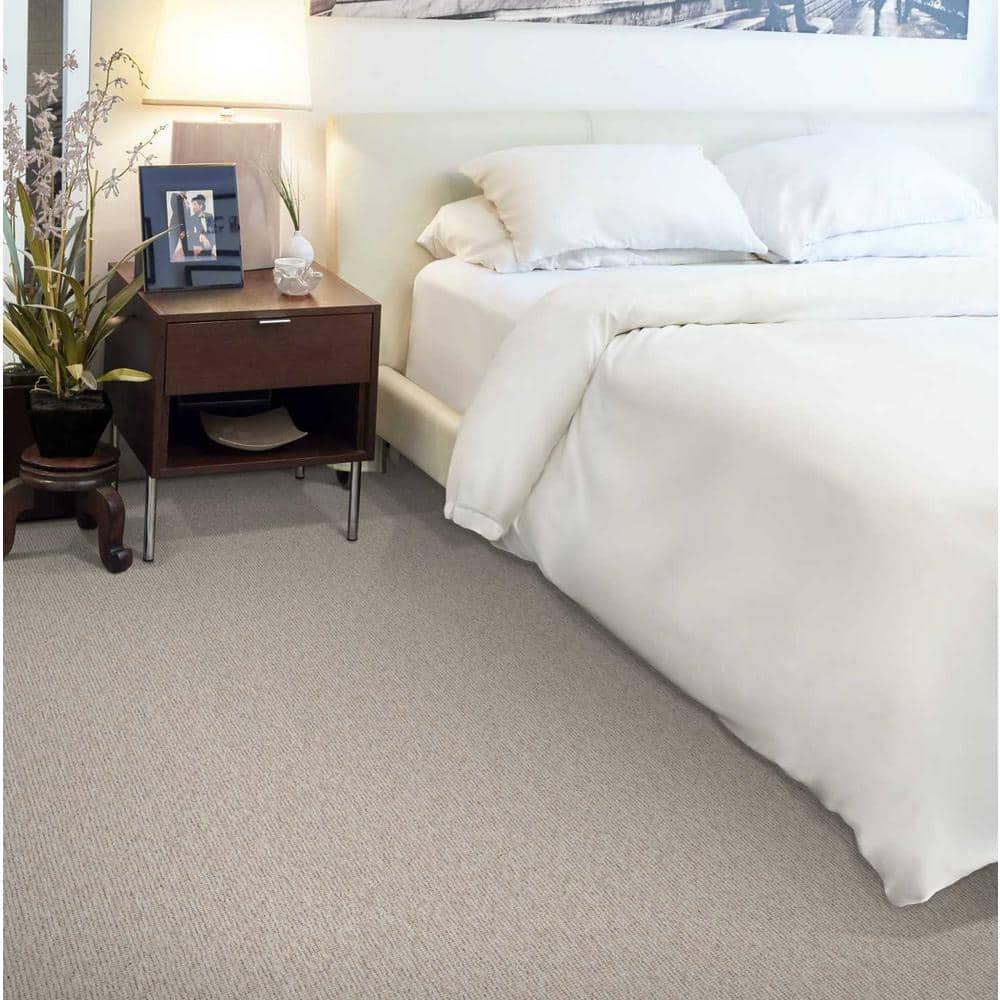 Tidal Tweed Natural Beige 13.2 ft. 39.23 oz. Wool Loop Installed Carpet - Hercitys
