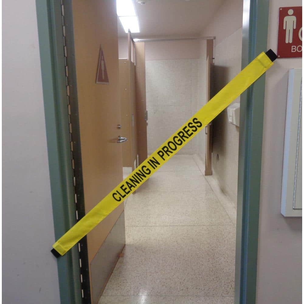 Nylon Cleaning in Progress Safety Banner with Magnetic Ends. Fits up to a 51 in. Extra-Wide Doorway - Hercitys