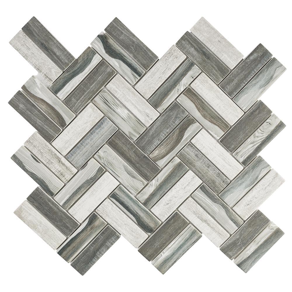 Ecoglassify wooden Gray 11.11 in. x 12.52 in. Herringbone Matte Glass Mosaic Tile (9.7 sq. ft./Case) - Hercitys