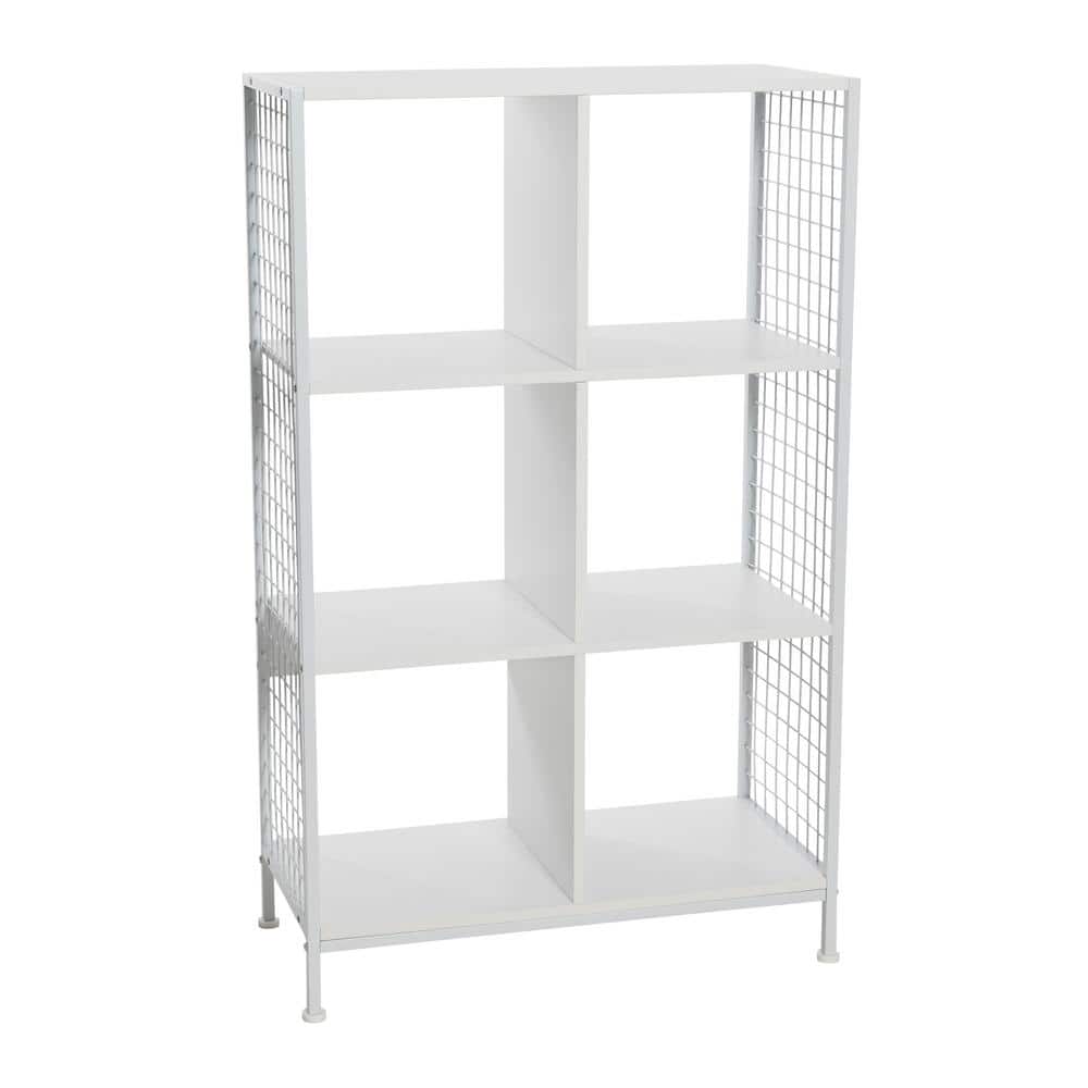 Trellis 6 Cube 3-Tier Metal Scandinavian White Open Storage Shelving Unit 28.23 in. W x 41.93 in. H x 13.23 in. D - Hercitys