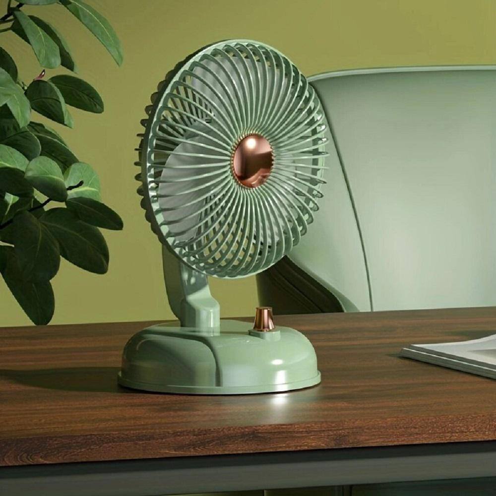 Retro Shaking Mini Portable Micro-USB Powered 6 in. 1 Fan speeds Desk Fan in Dark Green, Strong Airflow and Ultra Quiet - Hercitys