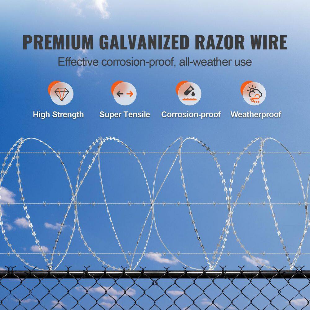 Razor Wires, 147 ft. Razor Barbed Wire, 3-Rolls Razor Wire Fencing Razor Fence, Barbed Wire Galvanized, No Power Source - Hercitys