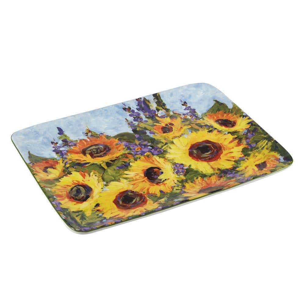 Sunflower Bouquet 12 in. Assorted Colors Earthenware Rectangular Platter - Hercitys